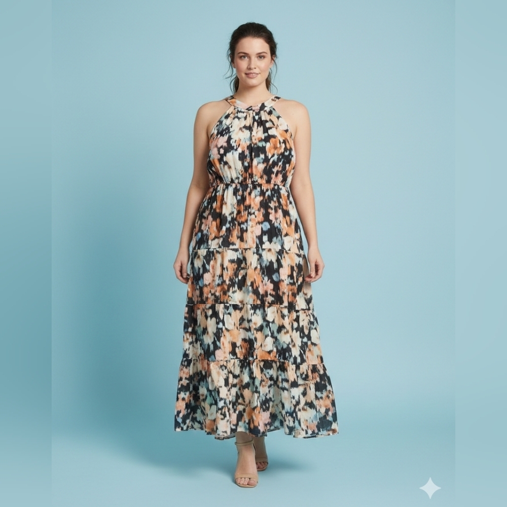 NWT ELOQUI FLORAL SIZE 26 HALTER MAXI DREES.